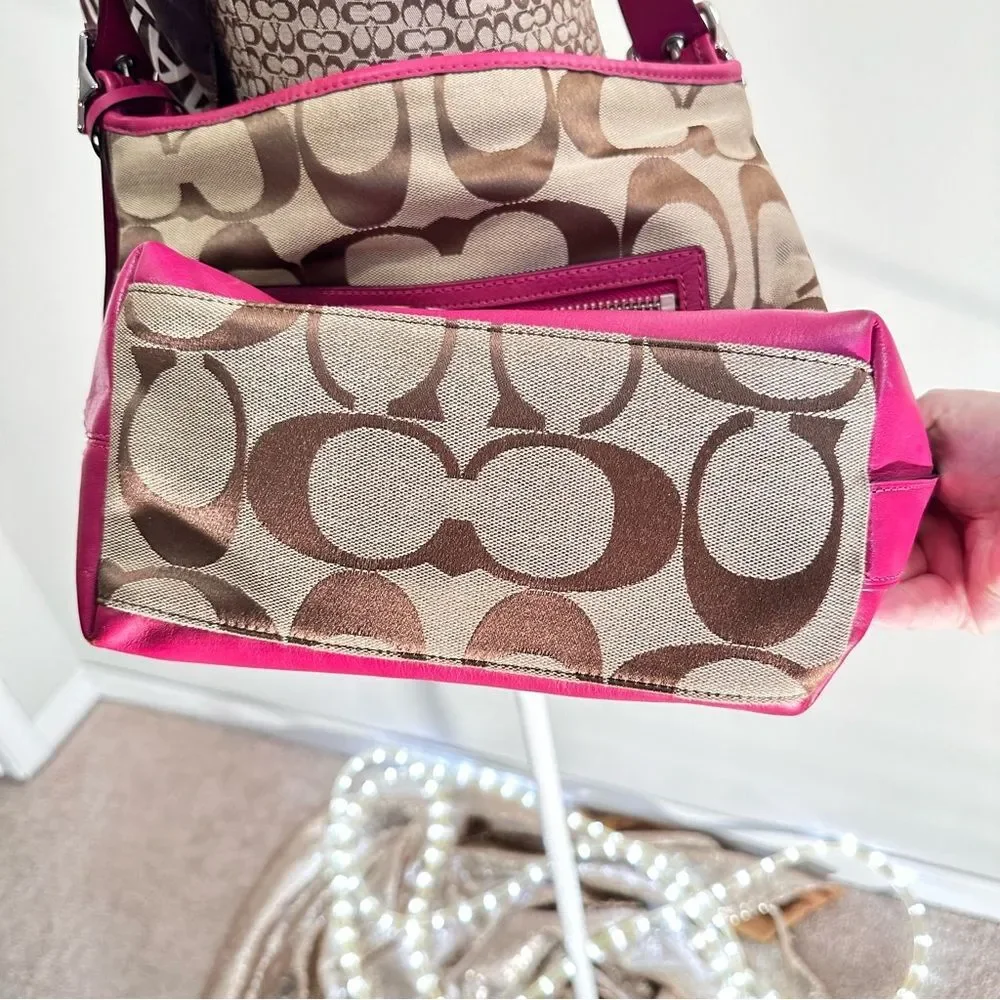 COACH Signature Tan And Pink Stripe Shoulder Bag Purse - Picture 15 of 16